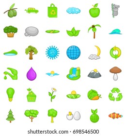 Green leaf icons set. Cartoon style of 36 green leaf vector icons for web isolated on white background