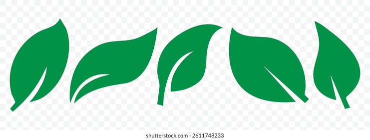 Green leaf icons set. Eco leaves collection. Ecological concept. Vegan, tree, plant, fresh, energy and healthy nutrition concept. Vector illustrator. 