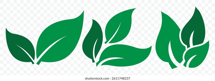 Green leaf icons set. Eco leaves collection. Ecological concept. Vegan, tree, plant, fresh, energy and healthy nutrition concept. Vector illustrator. 