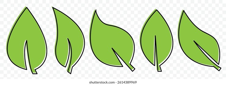 Green leaf icons set. Eco leaves collection. Elements design for natural, eco, vegan, bio labels. Vector illustration