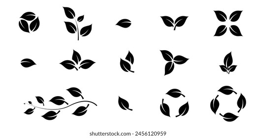 Green leaf icons set. Fill Leaves icon isolated background. Collection of green leaf. Elements design for natural, eco, vegan, bio labels. Ui,web and other. Vector illustration Concept