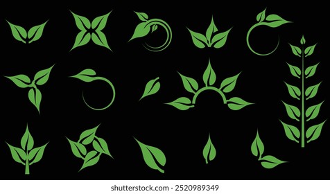 Green leaf icons set. Fill Leaves icon isolated background. Collection of green leaf. Elements design for natural, eco, vegan, bio labels. Ui,web and other. Vector illustration Concept