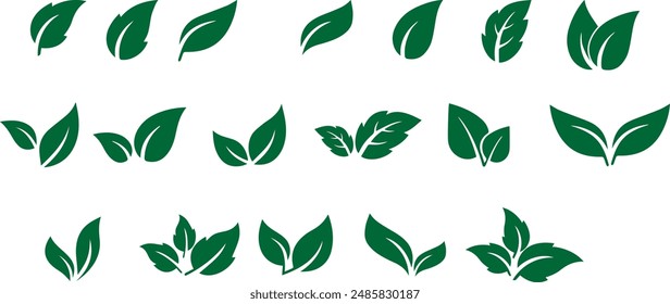 Green leaf icons set. Leaves icon on isolated background