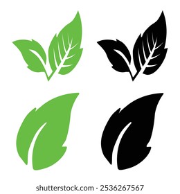  Grüne Blätter Icons gesetzt. Hinterlässt ein Symbol auf isoliertem Hintergrund. Sammlung grünes Blatt. Elemente Design für natürliche, Vektorgrafik EPS