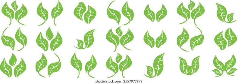 Green leaf icons set. Leaves icon on transparent background. Leaves Icon - Leaf Shapes Collection. Vector Stock Illustration.