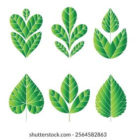 Green leaf icons set. Leaves icon on isolated background. Collection green leaf. Elements design for natural, eco, vegan, bio labels. Vector illustration EPS 10