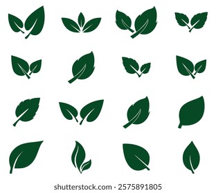 Green leaf icons set. Leaves icon on isolated background. Collection of green leaf. Elements design for natural, eco, bio labels. Green leaf ecology nature element vector icon set, Leaf Icon.