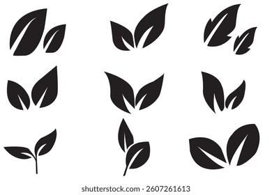 Green leaf icons set. Leaves icon on isolated background. Collection green leaf. Elements design for natural, eco, vegan, bio labels. Vector illustration 