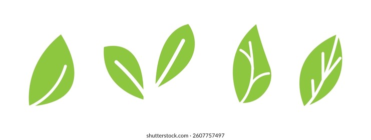 Green leaf icons set. Leaves icon on isolated background. Collection green leaf. Elements design for natural, eco, vegan, bio labels. Vector illustration