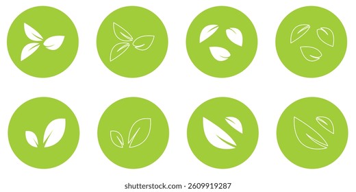 Green leaf icons set. Leaves icon on transparent background. Collection green leaf. Elements design for natural, eco, vegan, bio labels. 