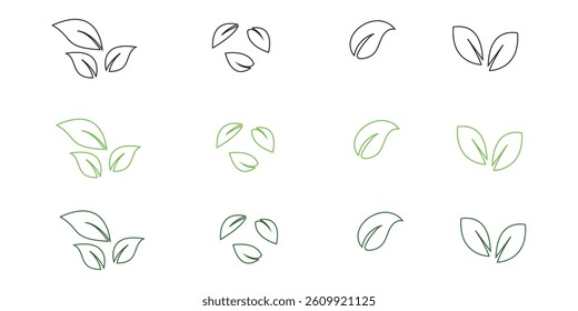 Green leaf icons set. Leaves icon on isolated background. Collection green leaf. Elements design for natural, eco, vegan, bio labels . 