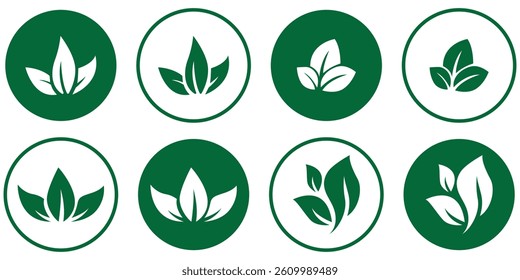 Green leaf icons set. Leaves icon on transparent background. Collection green leaf. Elements design for natural, eco, vegan, bio labels.