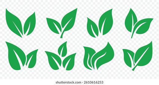 Green leaf icons set. Leaves icon on isolated background. Collection green leaf. Elements design for natural, eco, vegan, bio labels. Vector illustration EPS 10