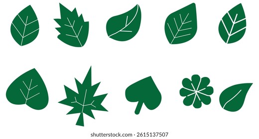 Green leaf icons set. Leaves icon on isolated background. Collection green leaf. Elements design for natural, eco, vegan, bio labels. Vector illustration EPS 10