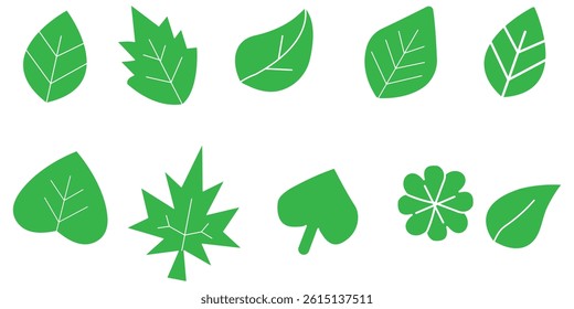 Green leaf icons set. Leaves icon on isolated background. Collection green leaf. Elements design for natural, eco, vegan, bio labels. Vector illustration EPS 10