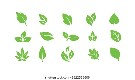 Green leaf icons set. Leaves icon on isolated background. Collection green leaf. Elements design for natural, eco, vegan, bio labels. Vector illustration EPS 10