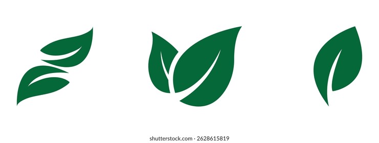Green leaf icons set. Leaves icon on isolated background. Collection green leaf. Elements design for natural, eco, vegan, bio labels. Vector illustration EPS 10 