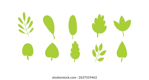Green leaf icons set. Leaves icon on isolated background. Collection green leaf. Elements design for natural, eco, vegan, bio labels isolated on white background