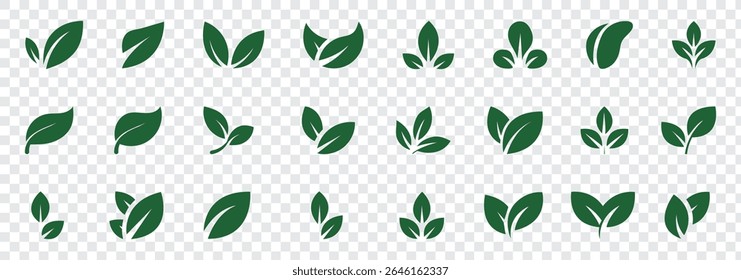 Green leaf icons set. Leaves icon on isolated background. Collection green leaf. Elements design for natural, eco, vegan, bio labels. Vector illustration EPS 10