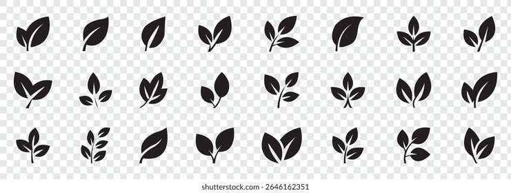 Green leaf icons set. Leaves icon on isolated background. Collection green leaf. Elements design for natural, eco, vegan, bio labels. Vector illustration EPS 10