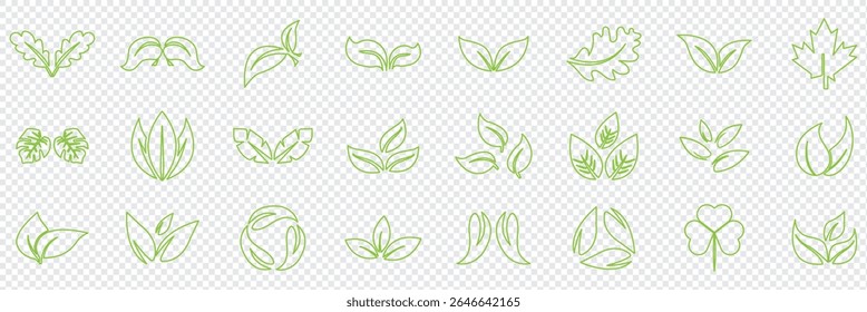 Green leaf icons set. Leaves icon on isolated background. Collection green leaf. Elements design for natural, eco, vegan, bio labels. Vector illustration EPS 10
