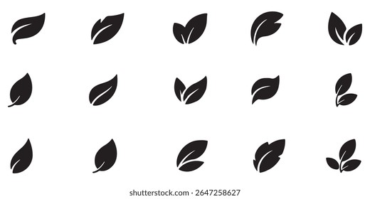 Green leaf icons set. Leaves icon on isolated background. Collection green leaf. Elements design for natural, eco, vegan, bio labels. Design EPS10