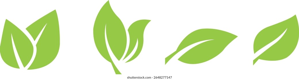 Green leaf icons set. Leaves icon, Collection green leaf. Elements design for natural, eco, vegan, bio labels. Vector illustration EPS 10 
