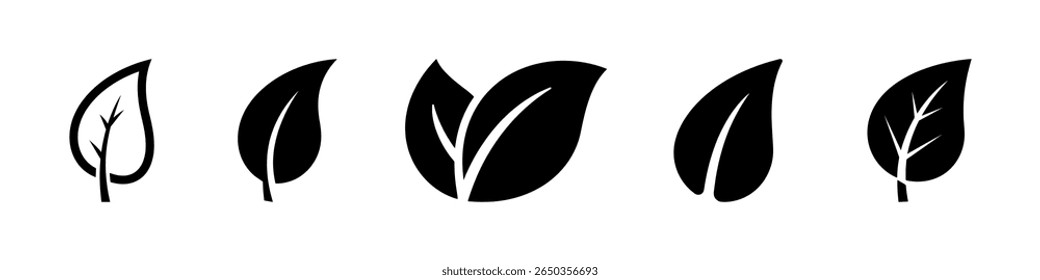 Green leaf icons set. Leaves collection. Natural, eco, vegan, bio labels.