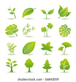 Green leaf icons set. Nature & ecology image.