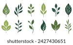 green leaf icons set on white background