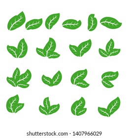 green leaf icons set on white background