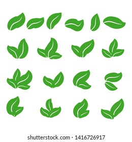 green leaf icons set on white background