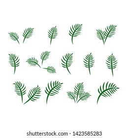 green leaf icons set on white background