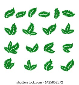 green leaf icons set on white background