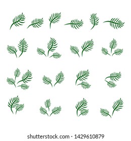 green leaf icons set on white background