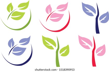 green leaf icons set on white background vector illustration