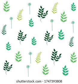 green leaf icons set on white background.Season flowers and leaves on tree branches.Spring green card design with text.