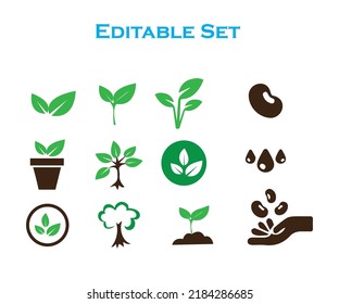 Green leaf icons set on white background. plant icon. green plant and leave color icons set vector