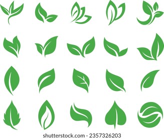 iconos de hoja verde fijados en fondo blanco