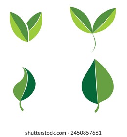 green leaf icons set on white background