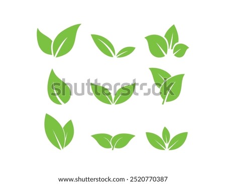Green leaf icons set on white background. Eco, bio, natural, vegan icon. Vector illustration.