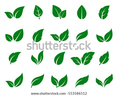 green leaf icons set on white background Foto stock © 