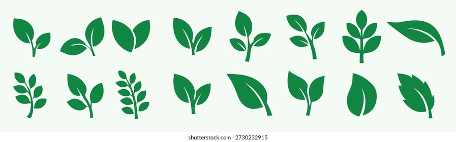Conjunto de iconos de hojas verdes Símbolos de brotes de plantas de Naturaleza simples Hojas de Colección
