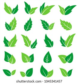 Green leaf icons set. Vector graphic illustration.