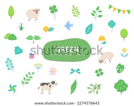 Green leaf illustration icon set made of vectors, White background Ver. This collection includes leaves, flowers, nature, plants, animals, etc.