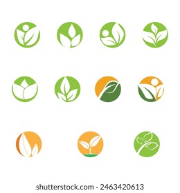 Green leaf illustration nature logo flat design template