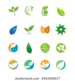 Green leaf illustration nature logo flat design template