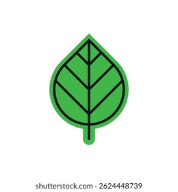 Diseño de Vector de símbolo de ilustración de hoja verde con contorno negro. Simple pegatina plana o elemento.