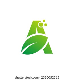 Green leaf a initial organic logo vector image