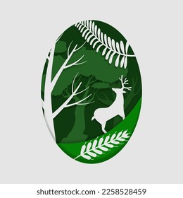 Green leaf and jungle background paper cut style 